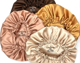 Melanin Satin Bonnet Set | Reversible | Champagne | Sleep Bonnet| Satin Sleep Cap | Satin | Chocolate | Rose Gold | Gold