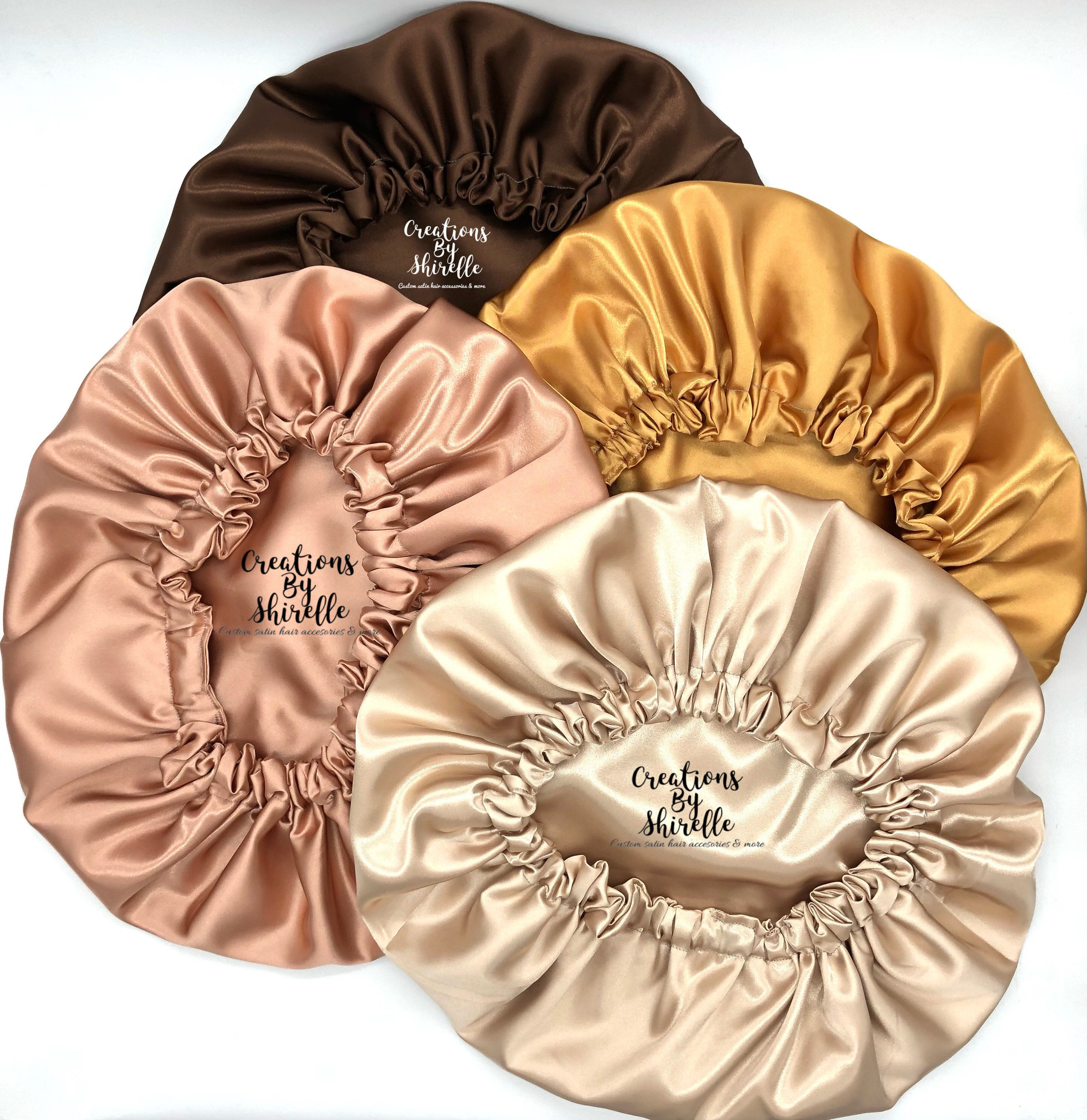 Reversible Satin Sleep Bonnet Set: Champagne, Chocolate, Rose Gold - Etsy