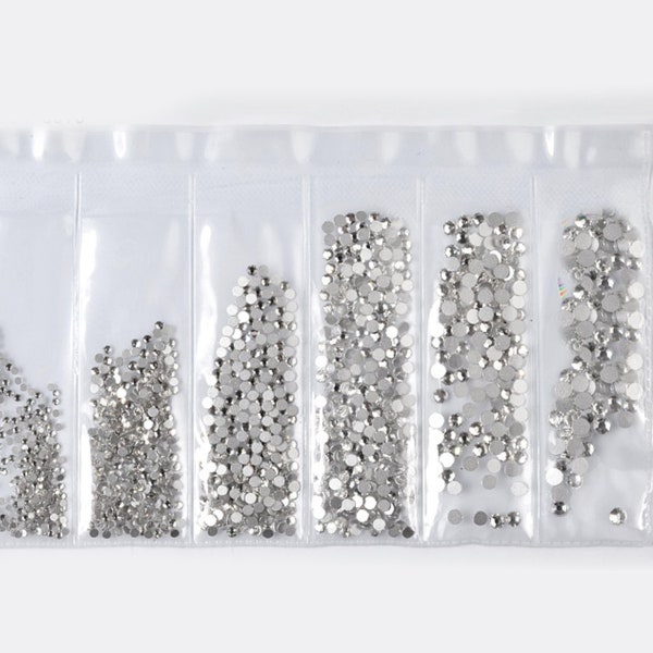 Kristall Strass flach zurück künstliche Edelsteine Runde Glas 6 gemischte Größen 1,5-4 mm Nail Art Phone stationäre Karte DIY Flatback Kleber Fix