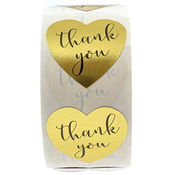 500 Pcs thank You Labels Heart Shaped Roll Stickers Gold Black Business Use  Craft Gift Bulk Wholesale 1 Inch 