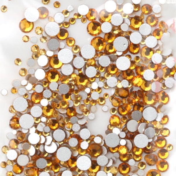 Topas gold 500 Strass flach zurück künstliche Edelsteine Runde Glas Kristall 6 gemischte Größen 1,6-3,2 mm Nail Art Telefon Karte DIY Kleber Fix