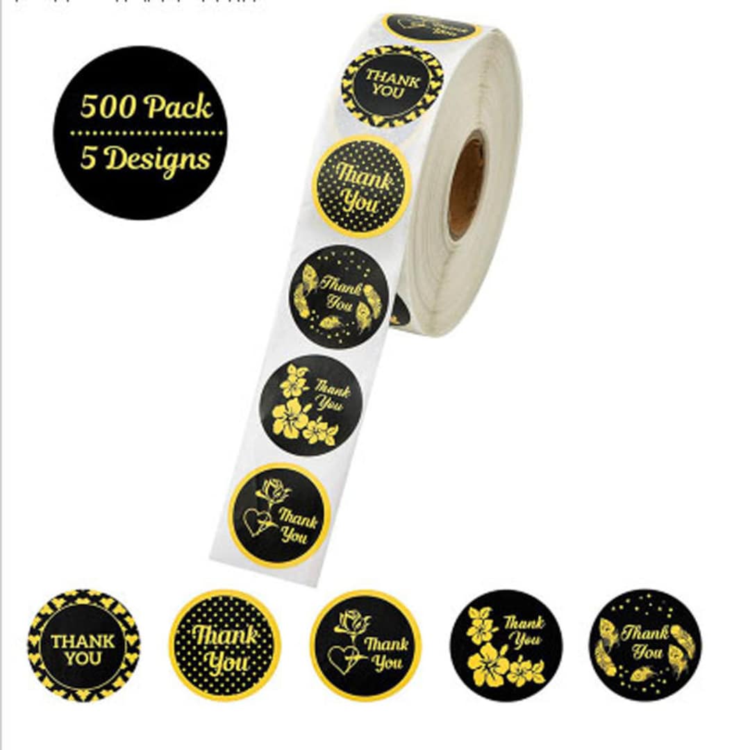 500 Pcs thank You Labels Round Roll Stickers Black Gold Business Use ...