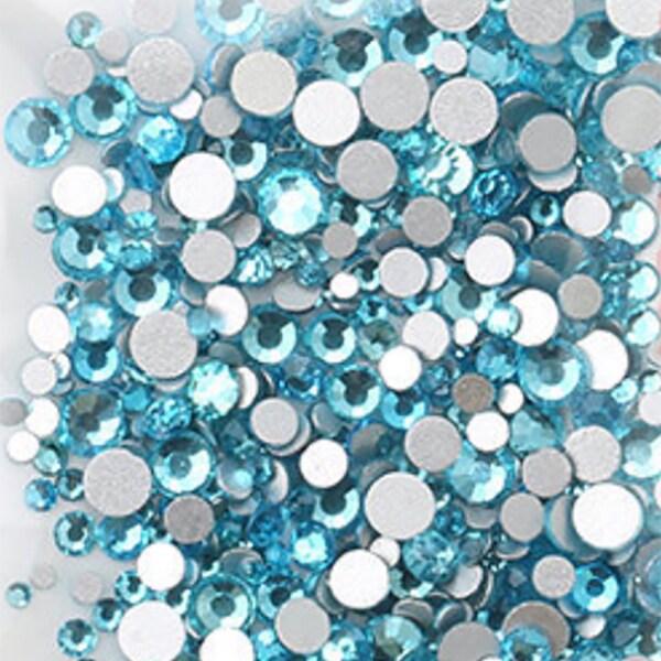 Aquamarin blau 500 Strass flach zurück künstliche Edelsteine Runde Glas Kristall 6 gemischte Größen 1,6-3,2 mm Nail Art Telefon Karte DIY Kleber Fix