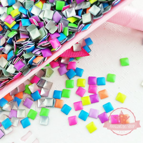 Mix neon colors Sqaure shape nail studs 3D Design Manicure~Q3-02