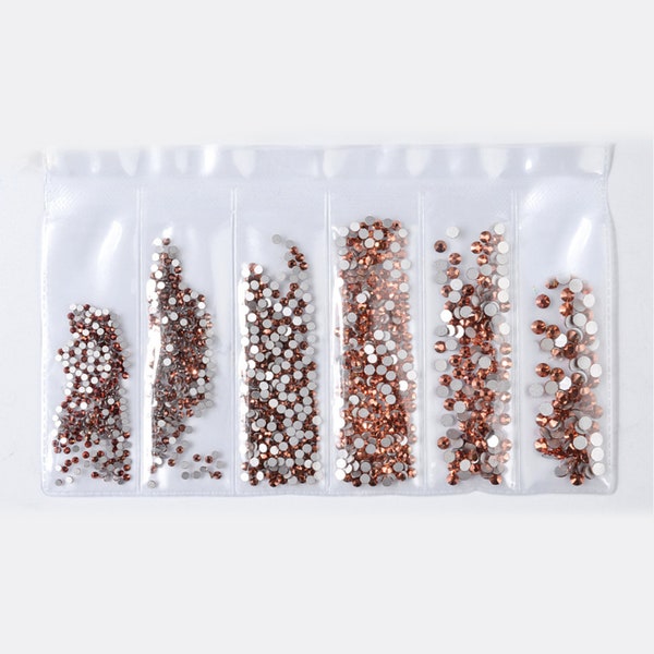 Rose Gold Strass flach zurück künstliche Edelsteine Runde Glas 6 gemischte Größen 1,5-4 mm Nail Art Phone stationäre Karte DIY Flatback Kleber Fix