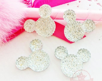 12 pcs Mickey Mouse Crystal Clear Glitter Resin Rhinestone 18mmx23mm Flat back ~ Q1-10