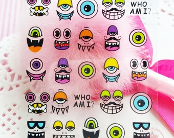 Monster Alien poker face Self Adhesive Colorful Nail Art Stickers Transfer Decals  #N1-06 x 2