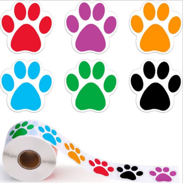 500 pcs "Dog Foot Print" Labels Round Roll Stickers Colorful Business Use Craft Bulk Wholesale 6 Designs / Colors (1.5 inch)