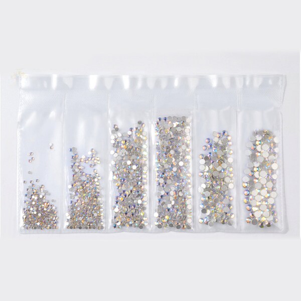 Mondschein weiß Strass flach zurück künstliche Edelsteine Runde Glas 6 gemischte Größen 1,5-4 mm Nail Art Phone stationäre Karte DIY Flatback Kleber Fix