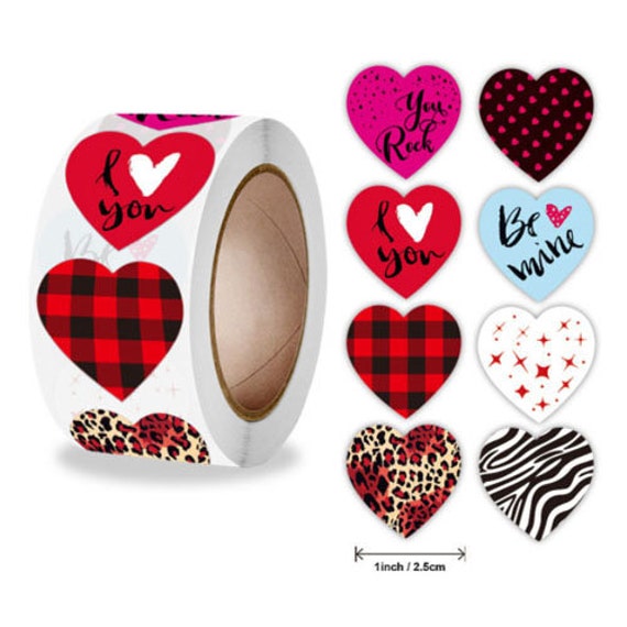 500 pcs Love Labels Heart Shaped Roll Stickers Pink Black Red Etsy