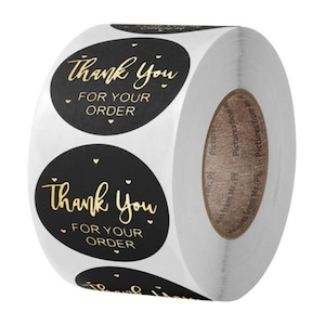 500 pcs "Thank You FOR YOUR ORDER" Labels Round Roll Stickers Hearts Black Gold Business Use Craft Gift Bulk Wholesale (1 inch)