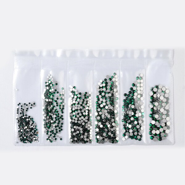 Smaragd schwarz Strass flach zurück künstliche Edelsteine Runde Glas 6 gemischte Größen 1,5-4 mm Nail Art Phone stationäre Karte DIY Flatback Kleber Fix