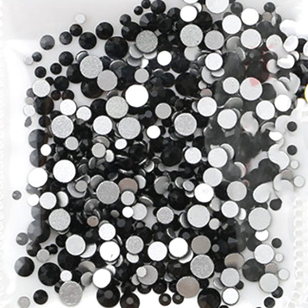 Jet schwarz 500 Strass flach zurück künstliche Edelsteine Runde Glas Kristall 6 gemischte Größen 1,6-3,2mm Nail Art Telefonkarte DIY Kleber Fix