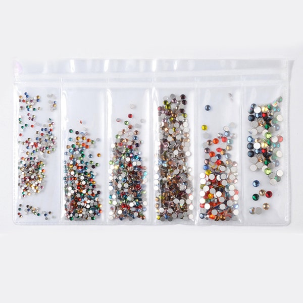 Mix Farben Strass flach zurück künstliche Edelsteine Runde Glas 6 gemischte Größen 1,5-4 mm Nail Art Phone stationäre Karte DIY Flatback Kleber Fix