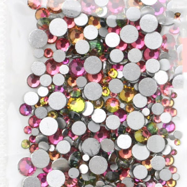 Multi Farben Kristall 500 Strass flach zurück künstliche Edelsteine Runde Glas 6 gemischte Größen 1,6-3,2 mm Nail Art Telefonkarte DIY Kleber Fix
