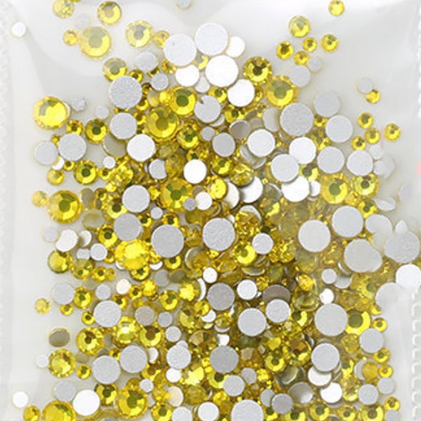 Citrin gelb 500 Strass flach zurück künstliche Edelsteine Runde Glas Kristall 6 gemischte Größen 1,6-3,2 mm Nail Art Telefon Karte DIY Kleber Fix