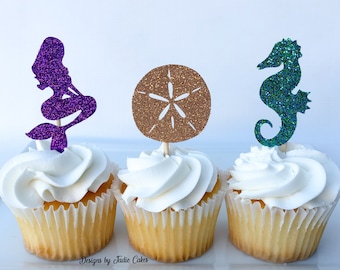 Mermaid cupcake topper | Ariel cupcake topper | Little mermaid cupcake topper | Under the sea cupcake topper | Mermaid party | Mermaid decor