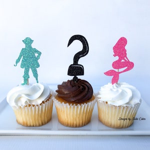 Pirate or mermaid gender reveal | Mermaid cake topper | He or she | Boy or girl | Mermaid or pirate | Gender reveal party | Cupcake topper