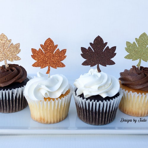 Maple Leaf Cupcake Toppers Fall Cupcake Toppers Fall Party Etsy