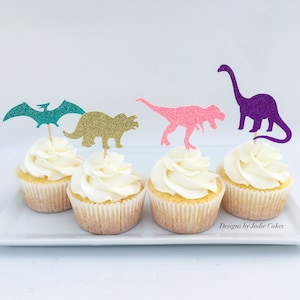 Dinosaur cupcake topper | Girls dino topper | Dinosaur party | Dinosaur decor | Dinosaur cake topper | Trex topper |Girls dinosaur party