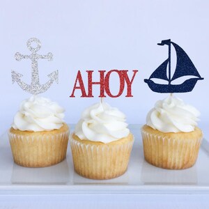 Ahoy its a boy | Nautical party | Nautical cupcake toppers | Anchor cupcake toppers | First birthday | Baby shower cupcake toppers bild 1