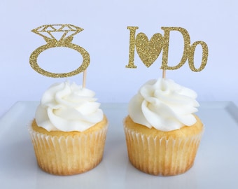 Engagement cupcake toppers | Bridal shower cupcake toppers | Bridal shower decorations | Engagement party decorations | Ring cupcake topper