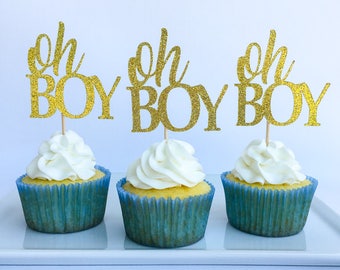 Oh boy cake topper | Baby shower cake topper | Baby boy cake topper | Gold cake topper | Oh boy cupcake topper | Glitter cake topper