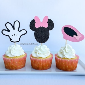 Minnie mouse cupcake toppers | Minnie mouse party | Disney cupcake toppers | Minnie mouse party decor | Glitter cake topper | Disney party