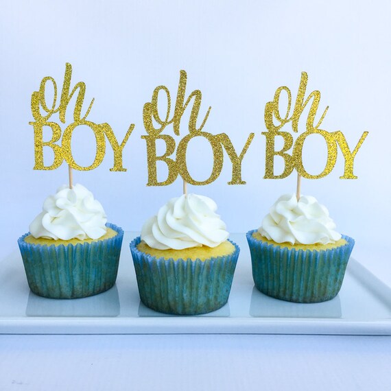 Oh Boy Cake Topper Baby Shower Cake Topper Baby Boy Cake Topper Gold Cake Topper Oh Boy Cupcake Topper Glitter Cake Topper