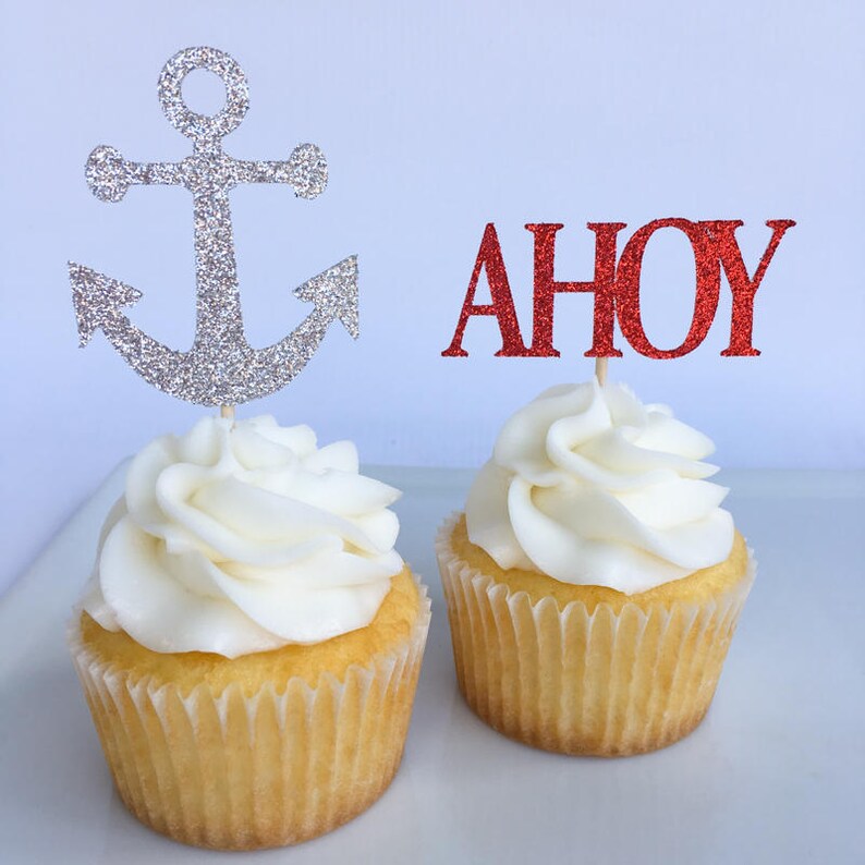 Ahoy its a boy | Nautical party | Nautical cupcake toppers | Anchor cupcake toppers | First birthday | Baby shower cupcake toppers bild 3