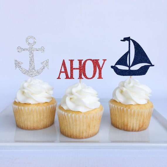 Ahoy its a boy | Nautical party | Nautical cupcake toppers | Anchor cupcake toppers | First birthday | Baby shower cupcake toppers