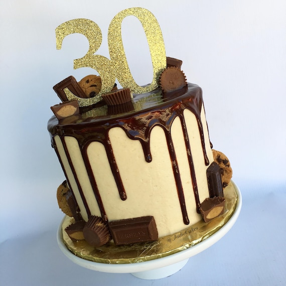 Gold Glitter 30th Birthday Cake Topper, Gold Birthday Cake Topper