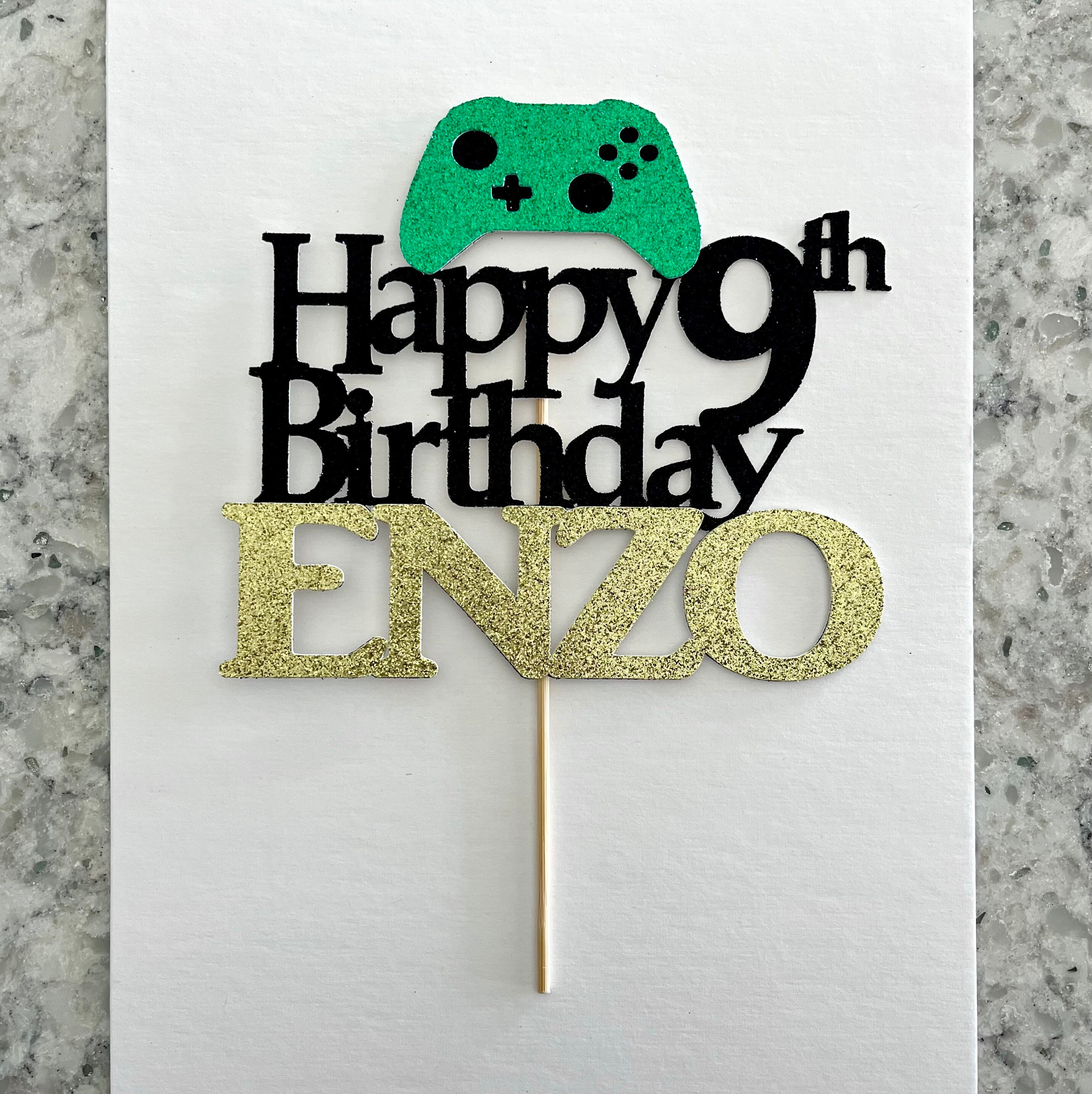 Green Glitter “Happy 7th Birthday” Video Game Cake Topper – Gamer Party Decor - View #13