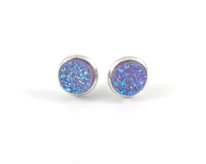 Druzy Earrings, Druzy Studs, Faux Druzy Earrings, Purple, Lavender