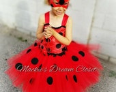 baby toddler girl ladybug tutu miraculous dress with mask costume dress Halloween birthday all occasion red black dots elastic handmade