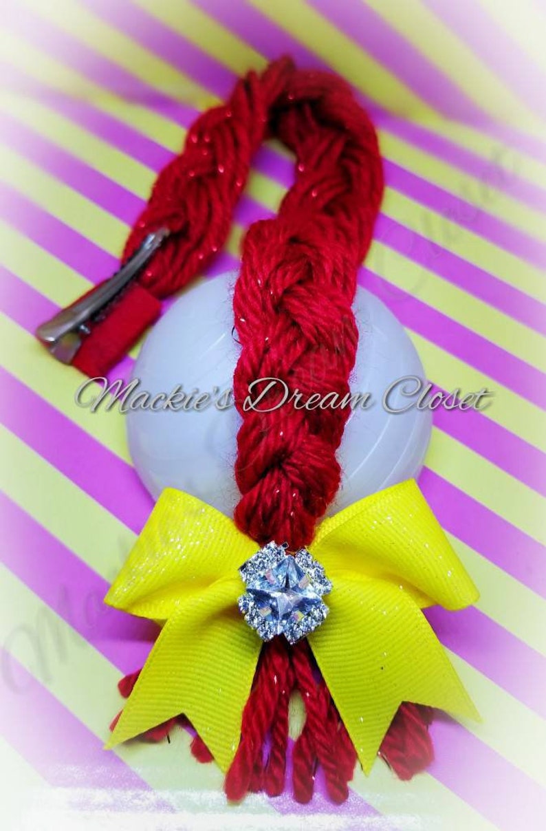 Red Hair Yarn Jessie Toy Story Braid Yellow Bow and Rhinestone Etsy