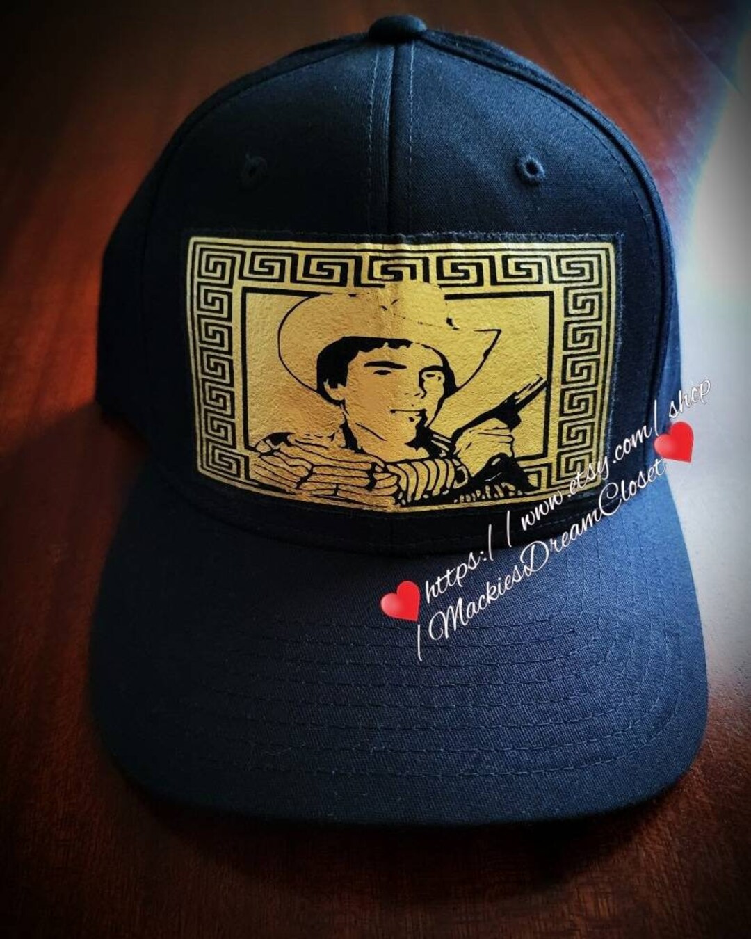 Chalino Sanchez cap black baseball cap gold emblem heat transfer vinyl ...