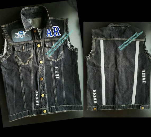 Personalized Denim Vest Biker Motorcycle Jacket Jean Black Initials Bike Brand Reflective Stripes Etsy Canada