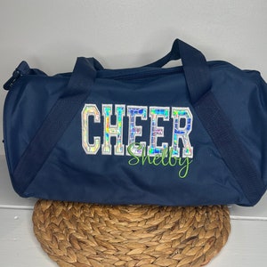 Personalized Cheer Duffel Bag with Silver Holographic Appliqué Overnight Sleepover Bag Cheerleader Duffel Custom Cheer Carryall Gift Navy