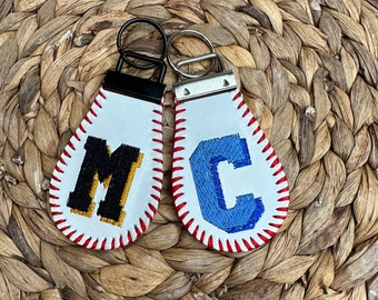 Embroidered Baseball Keychain • Monogrammed Key Fob • Gift for Athlete • Personalized Gift for Coach • Customized Senior Gift • Senior Night
