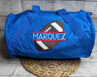Personalized Football Duffle Bag.• Athletic Sport Duffel • Embroidered Overnight Bag • Birthday Gift for Kids • Football Practice Bag