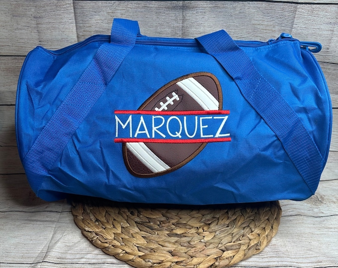 Personalized Football Duffle Bag.• Athletic Sport Duffel • Embroidered Overnight Bag • Birthday Gift for Kids • Football Practice Bag