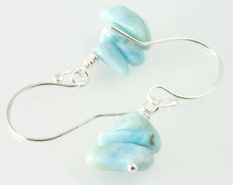 Blue larimar earrings , silver and blue ,  genuine gemstone earrings , larimar jewelry , blue bead earrings , light earrings  , handmade