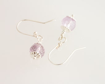 Faceted amethyst earrings , purple earrings , silver and purple short earrings , genuine gemstone , february birthday , birthstone earrings