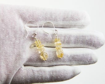 Citrine stick earrings , yellow earrings , yellow and silver genuine gemstone earrings , carved drop citrine , light earrings , gift for her