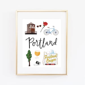 Illustrated Portland Oregon Art Print, Cute Portland Map, Modern Portland Decor, Portland Gift, Portland Wall Art, Cityscape, Travel Poster