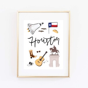 Illustrated Houston Art Print, Cute Houston TX Map Print, Modern Texas Decor, Houston Gift, Houston Wall Art, Cityscape, Travel Poster