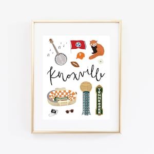 Knoxville Tennessee Art Print, Illustrated Knoxville Decor, Cute Knoxville Wall Art, Modern Knoxville Map, Knoxville Gift, Cityscape Poster