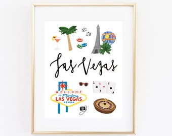 Illustrated Las Vegas Art Print, Cute Las Vegas Map, Modern Las Vegas Decor, Las Vegas Gift, Las Vegas Wall Art, Cityscape Travel Poster