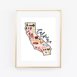 Illustrated California Art Print, Cute California Map Print, Modern California Decor, Unique California Gift, California Wall Art, Travel